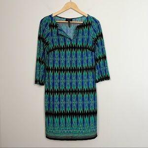 Laundry by Design Geometric Print Shift Dress with 3/4 Sleeves Size 4